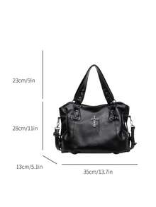 Retro Minimalist Large Capacity Fashion Student/Work Commute Tote Bag - Black - View 5