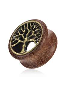 1对时尚复古波西米亚风耳扩，天然木质镂空镶嵌生命之树耳塞，男女通用穿刺饰品，适合日常、派对、节日佩戴 - 生命樹 - 查看 2