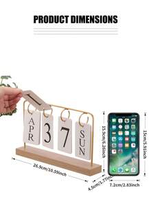 1pc Wooden Desktop Perpetual Calendar - Metal & Wooden Month/Date Display, Golden Finish, Reusable, Suitable For Teacher/Student Office Decor - Classroom Supplies, Farmhouse Decor, Teacher's Day Gift, Desktop Organizer, Retro Office Accessory, Vintage Calendar, Study Planner - Multicolor - View 3