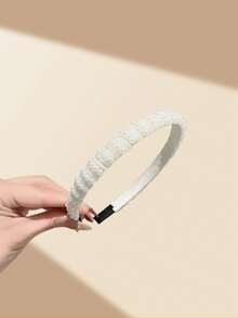 1pc Simple White Pearl Headband, Comfortable Non-Slip Headpiece, Suitable For Daily Wear, Elegant Faux Pearl Headband, Shiny Beaded Headband, Suitable For Wedding And Bridesmaid Looks Hairband Diadema Hair Hoop - White - View 7