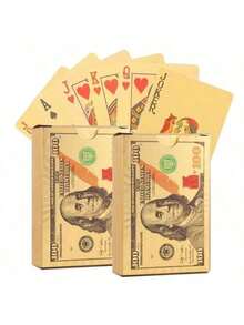 1/2 Sets Gold Foil Poker Cards, Waterproof Plastic Texas Holdem Poker Deck, Adult Party Game, No Additional Components, For Ages 14+, Gold Standard Version - Gold - View 3