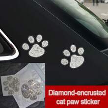 2pcs White Diamond Animal Paw Print Car Interior Decor Stickers! Fully Embedded With Sparkling White Diamonds, Adorable Paw Print Design, Cute And Eye-Catching, Fits All Vehicle Models. Not Only A Decorative Accessory, But Also Can Cleverly Cover Small Interior Scratches, Wear-Resistant And Fade-Resistant - 2pcs White Diamond Paw Print Stickers - View 11