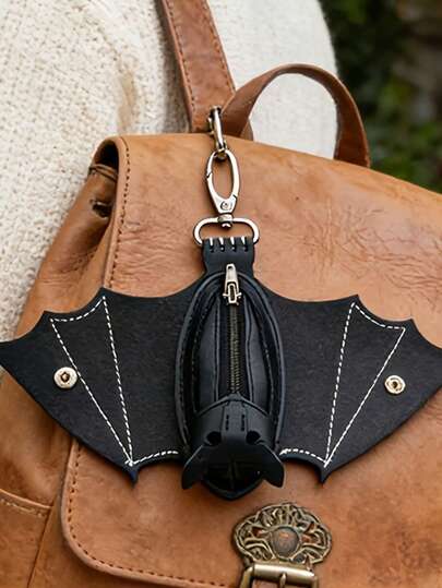 手工哥特风蝙蝠翅膀零钱包 - 手工蝙蝠钱包，带拉链零钱包和钥匙扣，适合搭配包包和腰带，时尚配饰