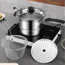 4pc Non Stick Chip Pan Deep Fat Fryer Cooking Noodle Soup Pot Frying Basket&Lid - Silver - View 10