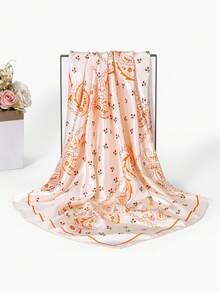 1PC Women's Fashion Summer Chain Leopard Print 90cm Square Scarf, Sun Protection, Versatile Headwrap Bandana For Daily Wear - Apricot - View 7