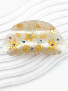 1pc Ramadan Star & Moon Print Acetate Hair Claw Clip, Elegant Shark Tooth Shaped Hair Accessory - Multicolor - View 6