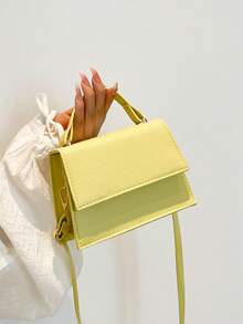 Fashionable Solid Color Handbag, Casual Flap Small Square Bag, Handheld Casual Bag, Commuter Bag, New Spring/Summer One Shoulder Crossbody Bag For Women, Yellow - Yellow - View 3