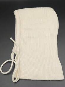 1pc Women's Fashion Knitted Hooded Neck Warmer, Drawstring Balaclava Hat, Versatile For Commuting - Beige - View 7