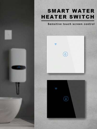 1 PC High Power Smart Water Heater Switch, ChevoLink 40A 8000W WiFi & Bluetooth Thin 9mm Wall Switch With Tempered Glass Panel, DS-101DWN Black White, Works With Alexa Yandex Alice Tmall Genie Smart Life, APP Remote Timer Countdown For Electric Boiler Geyser Bathroom Home EU Standard 100-240V