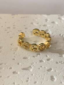 1pc Stainless Steel French Elegant Zirconia Circle Open Ring, Minimalist Niche Luxury Versatile Elegant Open Band Ring, New Arrival - Yellow Gold - View 2