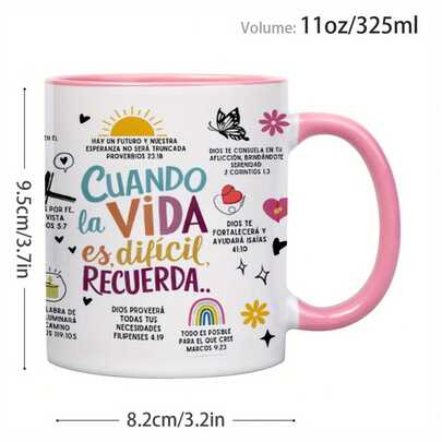 1pc 11 Oz Ceramic Coffee Mug With Spanish Bible Verse  Inspiring Prayer Quote, Reusable Kitchen Accessory Ideal For BirthdayChristmas Gift, Perfect For Home Use For Women, Men, Grandma, Grandpa