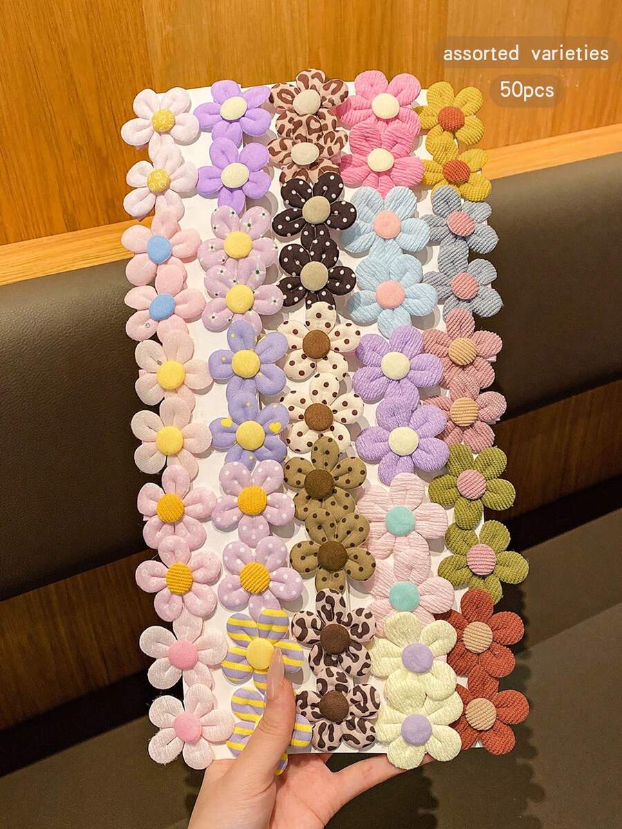 50个什锦彩色花朵发夹,可爱又实惠的日常发饰 - 彩色 - 查看 1