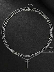 2pcs Cross Charm Necklace, Stainless Steel Jewelry - Multicolor - View 5