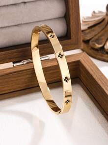 4 pièces/set Bracelet en acier inoxydable plaqué or 18 carats avec cubic zirconia cubiques de couleur luxueux, bijou de mode conçu pour les femmes - Or jaune - Voir 3