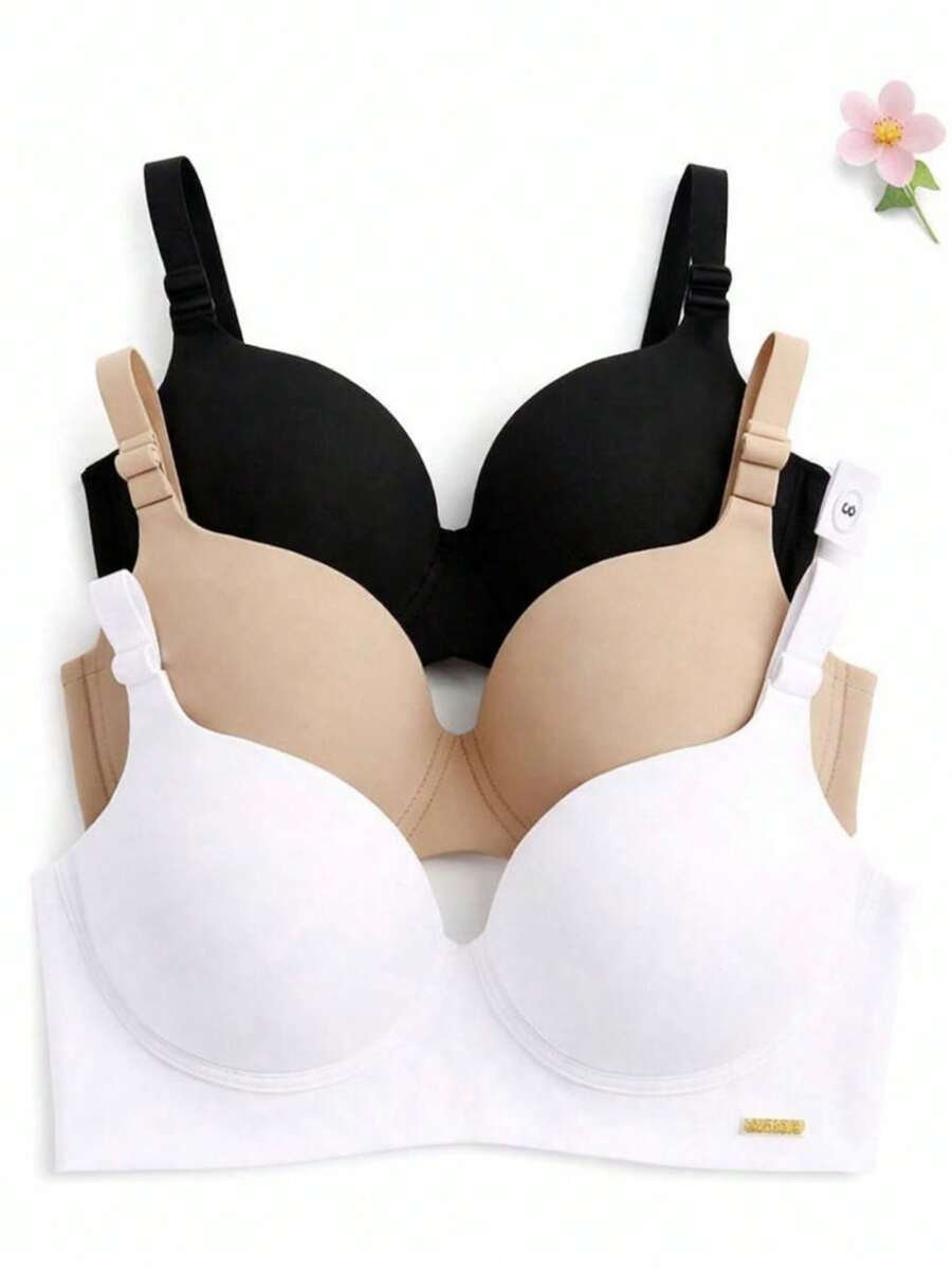 Set Of 3 Reinforced Bras With Padded Cups For Support, Style And Comfort - Black, White And Beige - Multicolor - Ver 1