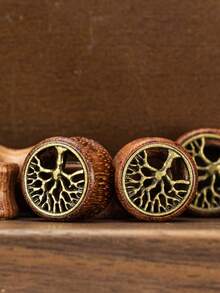 1对时尚复古波西米亚风耳扩，天然木质镂空镶嵌生命之树耳塞，男女通用穿刺饰品，适合日常、派对、节日佩戴 - 生命樹 - 查看 6