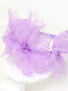 1pc Girls' Solid Color Floral Mesh Headband, Lightweight Elegant Mesh Headband, Suitable For Birthday Party And Daily Wear - Purple - View 3