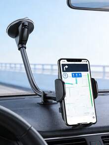 360° Adjustable Long Arm Silicone Base Car Phone Holder - Black - View 2
