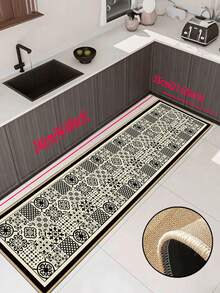 3.5mm Thick Soft Rubber Linen Kitchen Mat, Moroccan Tile Style Absorbent Kitchen Rug, Edged Carpet To Prevent Peeling, Water-Absorbing And Easy To Clean Mat, Linen Surface With Sponge Middle And Rubber Bottom, Suitable For Kitchen, Bathroom, Laundry Room, Hallway, Living Room And Other Occasions - Multicolor - View 19