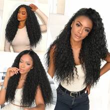 22 Inch Curly V-Shaped Clip-In Half Wig, Burmese Curl Synthetic Hair, No Glue No Trace, Fluffy & Natural Looking - Black - View 9