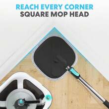 360° Square Spin Mop And Bucket System – Dual Compartment, Separate Clean & Dirty Water – 3 High-Absorbent Microfiber Washable Heads – All Types Floor Cleaning - A - Xem 2