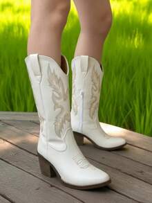 Women Western Boots - Latte - View 4