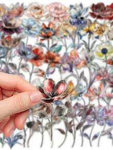 50张银色花蕊银箔贴纸，优雅美观，适用于日记本、手机壳、水瓶、平板电脑、行李箱，防水贴纸 - 彩色 - 查看 5