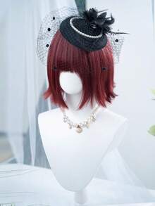 1 شعر طبيعي مقاوم للحرارة، باروكة شعر قصير أحمر، طول 14 بوصة، مصنوعة من ألياف، مناسبة للاستخدام اليومي، باروكة محاكاة طبيعية - عنابي اللون - مشاهدة 5