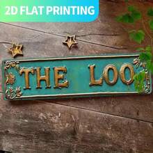 2D Flat, 1pc Vintage Bathroom Or Kitchen Wall Decor - "THE LOO" Metal Sign, Teal And Gold, Size 39.88x9.91cm, Large Farmhouse Decor, Pre-Drilled Holes For Easy Hanging - Perfect Housewarming Gift, Suitable For Home, Porch Or Gothic Interior, 2D, 2D Flat - 1PC - View 3