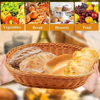 1 Pack Faux Rattan Bread Storage Basket, Oval Bread Basket With Acrylic Lid, Multi-Use Basket For Fruit Snacks Display, Picnic & Food Serving Tray