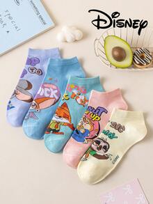 Disney 5/1 Pair Crazy Animal Women's Ankle Socks, Gift, Summer Socks, Cartoon Mickey Mouse Socks, Comfortable Breathable Fashion Women Socks, Novelty Socks - Multicolor - View 7
