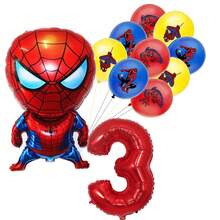 漫威英雄蜘蛛侠乳胶铝箔气球生日派对装饰，生日快乐气球组合，完美生日礼物，性别揭晓派对墙面装饰气球套装 - 彩色 - 查看 6