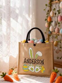 Personalized Easter Gift Bag, Linen Easter Gift Bag, Customizable Easter Bunny Name Gift Bag, Children's Easter Egg Hunt Gift Bag, Easter Basket, Easter Gift Bag, Customized Easter Bunny Linen Gift Bag - Multicolor - View 4