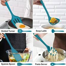 Blue Heat Resistant Silicone Kitchen Utensil Set With Holder, 14-Piece Cooking Tools Including Spatula, Spoon, Turner, Whisk, And Tongs - Multicolor - View 4