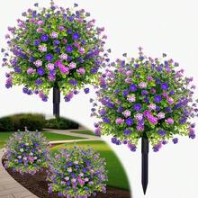 2 Pack Artificial Boxwood Topiary Ball Tree With Spikes,Outdoor UV Resistant Fake Bushes Plants Flowers,Faux Shrubs Gre1enery For Planters Yard Porch Pathway Office Spring Decor - Purple - 紫色 - 查看 1