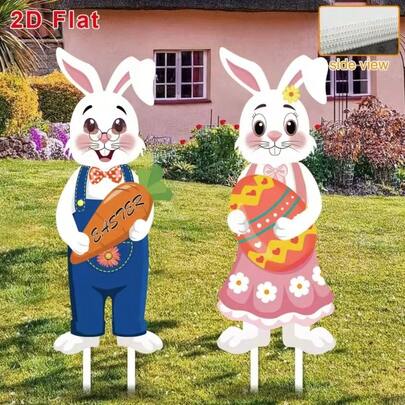 1pc Acrylic 2D Flat Rabbit & Carrot Garden Sign - Small, Spring Outdoor Garden Decor, Battery-Free