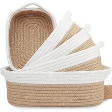 Oaoleer 5-Piece Rectangle Storage Basket Set- Natural Cotton Rope Woven For Organizing! Small Basket For Montessori, Baby Nursery, Dog Toy Baskets, Cat Toy Box, Bathroom Organization Bin - 白色 - 查看 13