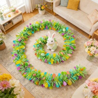 4m Easter Egg Garland | Spring Green Striped Metallic Twisted Design With Colorful Foil Ribbons And Paper, Suitable For Indoor And Outdoor Hanging, Perfect For Home Easter Decor And Holiday Celebration