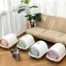 1 hộp vệ sinh cho mèo kín độc đáo, kích thước 53x35x36cm, hình dáng giống mặt mèo, rộng rãi và thoải mái, có nhiều màu sắc để lựa chọn, là nơi vệ sinh lý tưởng cho mèo. Hộp vệ sinh kín này có chức năng khử mùi và khử trùng, ngăn ngừa cát vương vãi, thích hợp sử dụng trong nhà. - Một cỡ - Xem 2