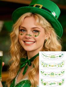1pc Fashionable St. Patrick's Day Face Tattoo Sticker, Waterproof Sweatproof Irish Festival Party Clover Lucky Atmosphere Makeup Sticker - Multicolor - View 1