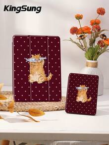 Kingsung 酒红色波点图案，猫咪和鱼儿卡通平板电脑保护套，兼容 iPad 9.7/10.2/10.5/10.9/12.9/Pro 11（第十代），兼容三星 Galaxy Tab S6 Lite 10.4 英寸，兼容 Kindle Paperwhite（第十二代，2024 年款），Kindle（第十一代，2022 年款），Kobo Clara Color，柔软防摔，智能支架/自动唤醒/睡眠功能 - 彩色 - 查看 8