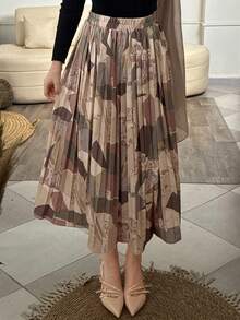 Livesso Women's Full Print Geometric Pattern Pleated Skirt,Fall Clothes - Multicolor - View 1