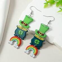 1 Pair St. Patrick's Day Accessories Earrings, Clover, Hat, Horseshoe Tassel Party Jewelry - Multicolor - View 3