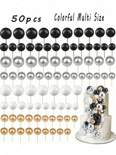 Colorful Spherical Cake Decorations, Foam Ball Cake Decorations, Spherical Cake Inserts Decorative Balls, Baking Decorations For Weddings, Anniversaries, Birthdays, Christmas, Halloween, Thanksgiving (Black, Silver, White, Gold) - DIY Cake Decorating Supplies