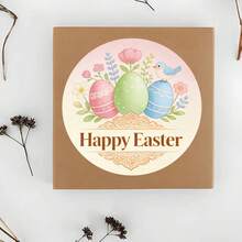 6/30/60 张圆形贴纸，复活节快乐贺卡图案，包含三个彩蛋和一只小鸟，纸质材质，是馈赠亲朋好友的理想之选。 - 彩色 - 查看 1