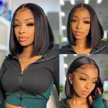 Bob Wig 13x4 HD Lace Front Wigs Human Hair 180 Density Bone Straight Human Hair Wig Glueless Bob Wig Human Hair 13x4 HD Transparent Lace Frontal Wigs For Women  Brazilian Virgin Short Bob Human Hair Lace Frontal Wig With Baby Hair For Women Natural Black Color - Natural Black - Xem 3