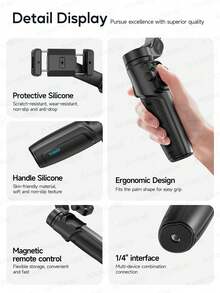 AXNEN M05 三轴手持云台，具备 AI 人脸追踪和可调节补光灯功能 - 可伸缩自拍杆，无线遥控，适用于 Vlog/直播/摄影工作室，兼容智能手机 - 黑色 - 查看 12