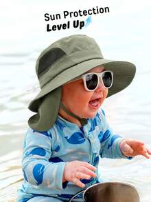 婴幼儿遮阳帽，宽檐渔夫帽，带颈带，春夏海滩度假必备 - 1PC - 查看 5