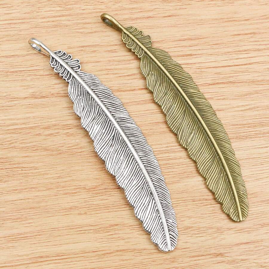 4pcs 105x21mm Alloy Metal Feather Charms Pendant Craft Bookmark DIY Jewelry Making Accessories Findings For Necklace Keychains - Feather - View 1