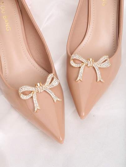 2个可拆卸鞋饰，白色水晶水钻金属蝴蝶结设计，可拆卸DIY鞋履配件，时尚优雅鞋夹，适用于高跟鞋、浅口鞋、商务鞋，黑色/白色/红色/银色